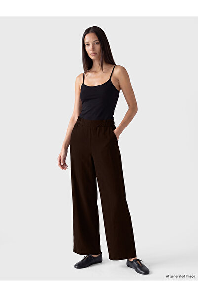 LC Waikiki Burgundy Wide Leg Women's Trousers with Elastic Waist