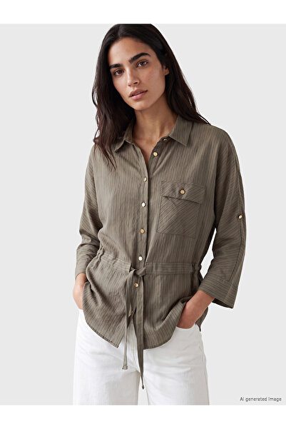 LC Waikiki Khaki Striped Modal Blend Women's Shirt