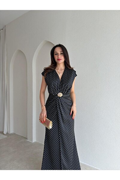 Mooi Butik Hensel Polka Dot Maxi Dress 4819 - Black