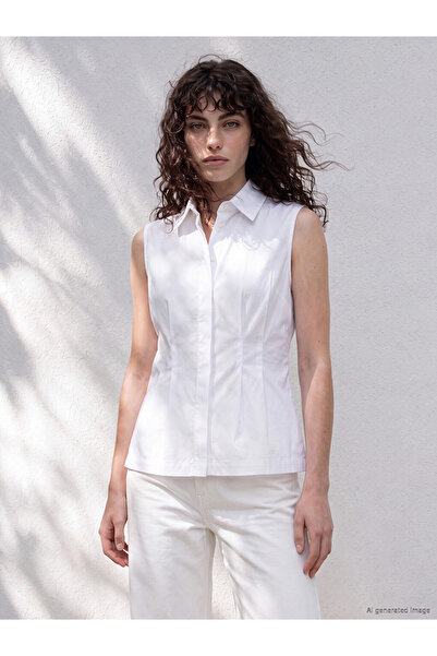 LC Waikiki White Pleated Waist-Slit Women's Shirt
