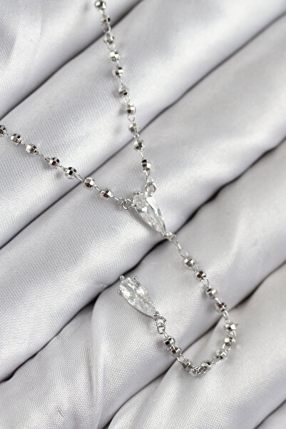 DMR Elegance Silver Color Women's Y Necklace with Brass Zircon Stone