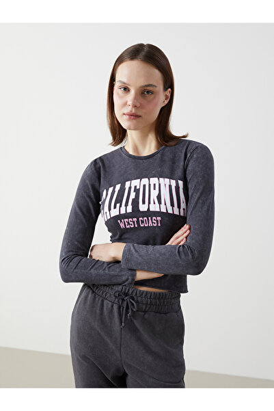 LC Waikiki Anthracite Crew Neck California Printed Women's T-Shirt
