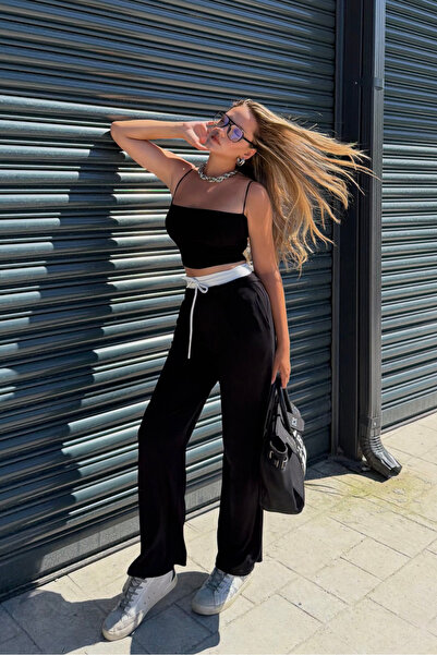 macharel jeans بنطلون بالازو نسائي بتفاصيل حزام خصر