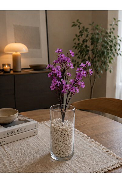 aymumi home Yapay Mor Kiraz Çiçeği Dalı Dekoratif Çiçek Ev Salon Ofis Masa Üs...