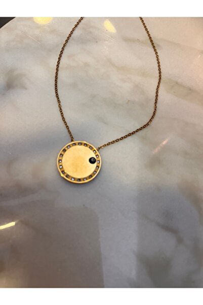 gozdeasutayaccessory Steel Plate Necklace with Evil Eye Charm