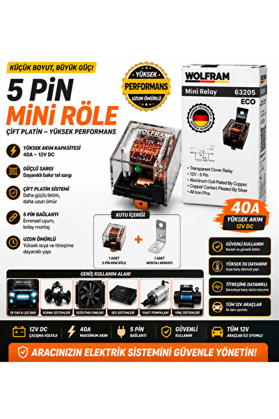 DuoLight 12V 40A 5 Pin Mini Röle Çift Platin Sargılı Şeffaf Gövde Yüksek Oto ...