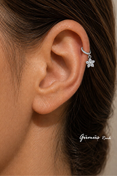 Sacce Scarves&Accessories Mini Çiçek Sallantılı Taşlı Halka Piercing Küpe Güm...