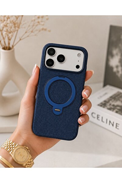 KILIF HOUSE Iphone 17 Pro Max Uyumlu Kamera Korumalı Standlı Kumaş Dokulu Mag...