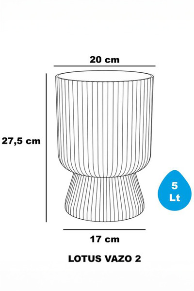 TEMMUZ HOME 2 Adet 5 Litre Büyük Boy Çizgili Ayaklı Saksı - Lotus 2 No (Deliksiz Bir Saksıdır)