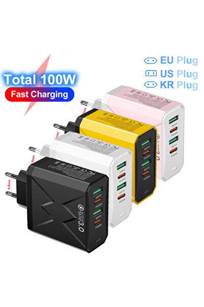 Choice6 شاحن سريع أبيض بمنفذ USB من النوع C بقوة 100 واط، محول طاقة حائطي متع...