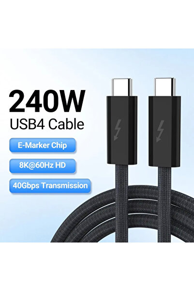 Choice كابل بيانات USB 4.0 من النوع C أسود بطول 1.8 متر، كابل شحن سريع 240 وا...