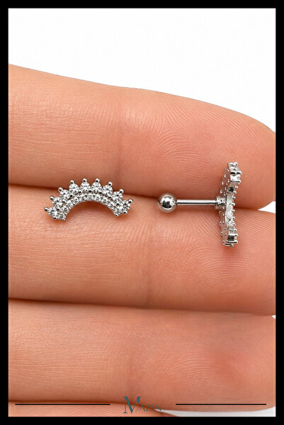 MAZEN Gökkuşağı Taç Tragus Piercing Çelik Gümüş Renk Zarif Zirkon Taşlı