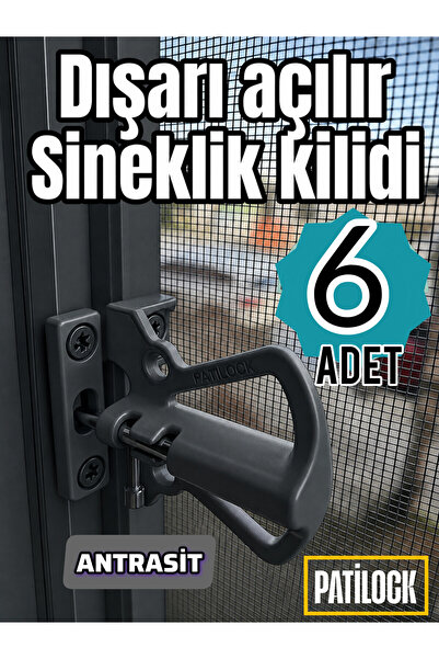 PATİDOOR Patilock Sineklik Kiliti /6 Adet Antrasit Renk / Menteşeli Dışarı Aç...