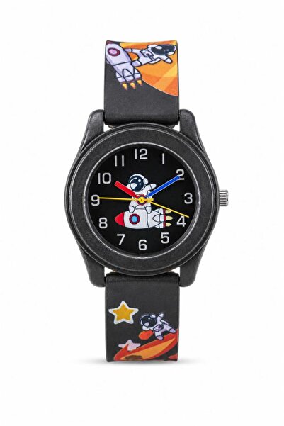 Saattino Astronot Desenli Erkek Çocuk Unisex Kol Saati Siyah Rakamlı Saat ST-...