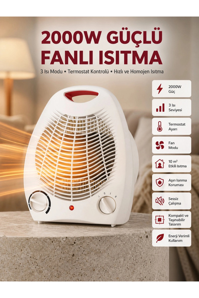 ARMÜZ 2000W Taşınabilir Elektrikli Fanlı Isıtıcı – Hızlı Isınma, Kompakt Boy