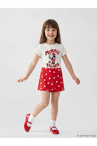 LC Waikiki Lcw Kids White Minnie Mouse Printed Girls' T-Shirt and Shorts Skirt