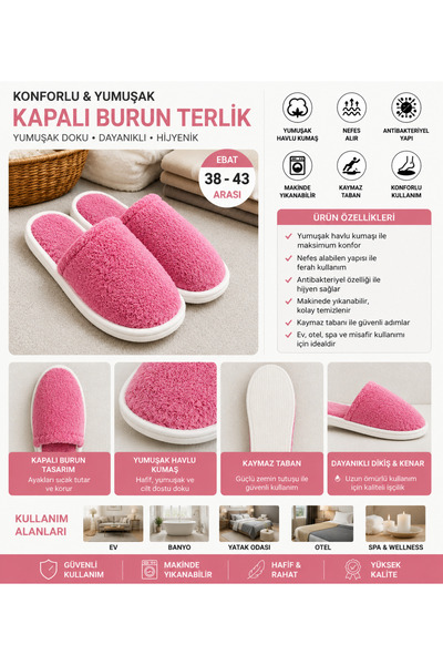 Genel Markalar Kapalı Burun Havlu Ev Terliği Kaymaz Taban Yumuşak Unisex
