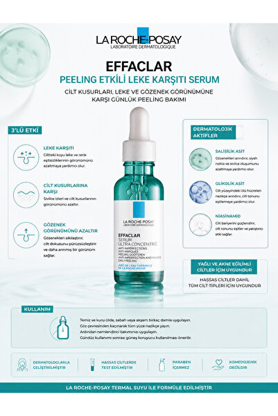 La Roche Posay Effaclar Serum 30ml - Salisilik Asitli Peeling Etkili, Leke, S...