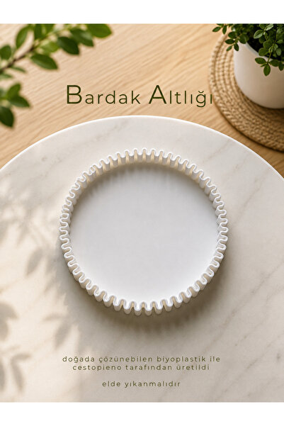 CESTOPİENO White Color Coaster 10 cm Naturally Soluble Bioplastic Decorative ...