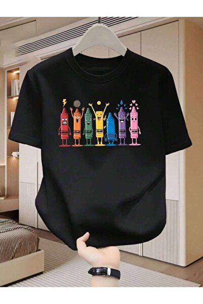 25W Colorful Vibrant Men'S Short Sleeve T-Shirt| Fun Crayon Pattern, Quick-Dr...
