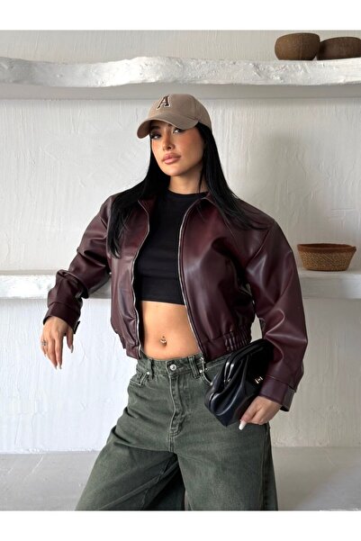 DENİKK Trend Street Wear Crop Leather Jacket