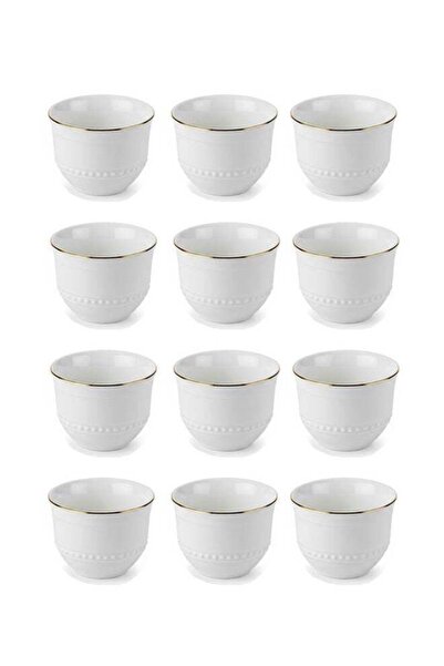 Reem 12-Piece Porcelain Saudi Coffee Cup Set 110ML White/Gold; Set for 12 People