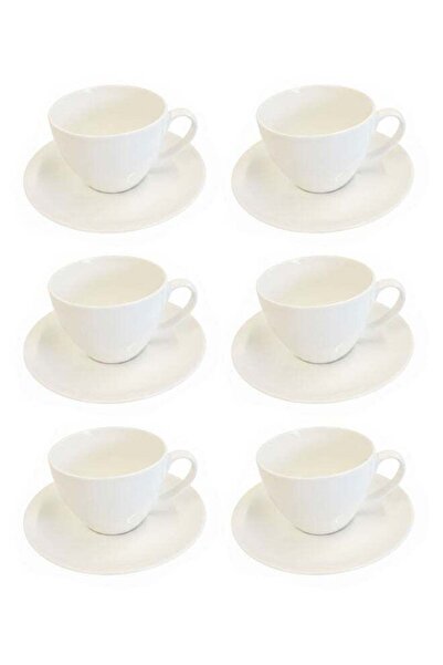 Celia 12-Piece Porcelain Tea Cup & Saucer Set 220ML White, Set for 6 People