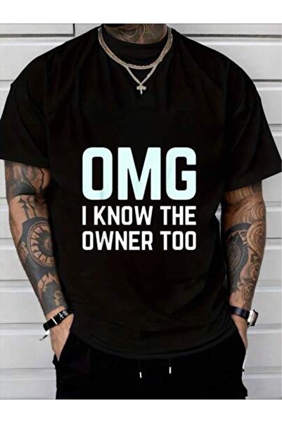 9TAY تي شيرت OMG I KNOW THE OWNER TOO بتصميم جرافيك - تي شيرت أسود غير رسمي م...