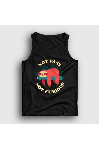 Presmono قميص بدون أكمام للجنسين باللون الأسود Not Fast Not Furious Sloth Ani...