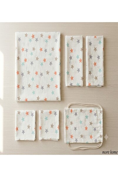 MORE HOME Muslin Cloth Blanket Set 6 Pieces Star Patterned