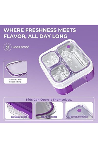 Adando 304 Stainless Steel Lunch Box: 720ML 3-Compartment Thermal Bento Box-M...