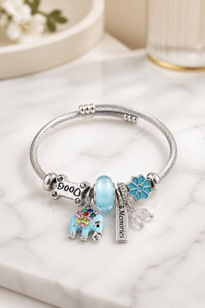 LYKOS Steel Charm Bracelet with Elephant and Paw Detail - Adjustable Bracelet...