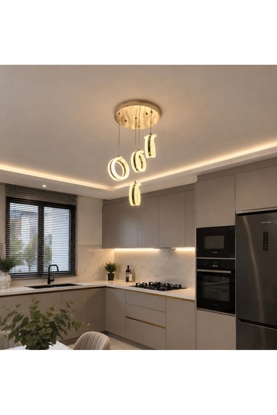 Gold dört başlıklı halka led avize