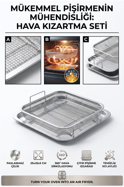 Transformacion Fırın İçi Airfryer Sepeti ve Damlama Tepsisi Seti Fırın Tepsis...