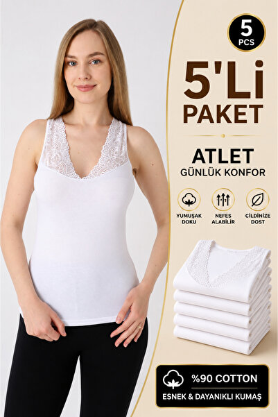 Altınay Women's 5-Pack Lace Strap Tank Tops - 90% Cotton
