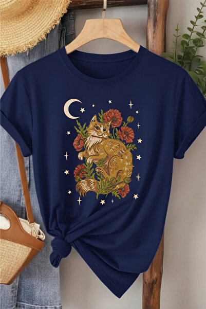 l'eivor Tricou de damă din bumbac cu imprimeu Cat Flower Star