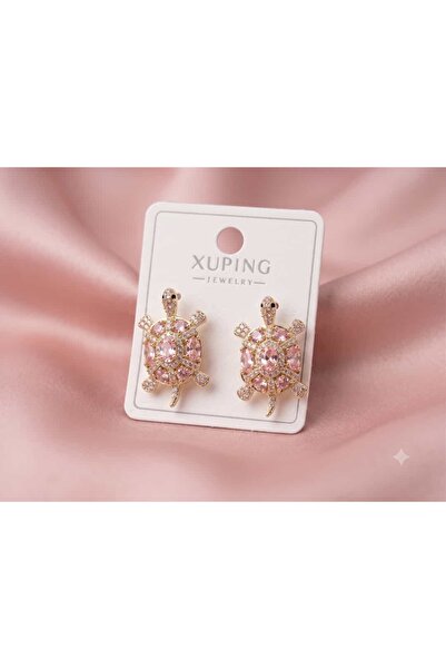 XP XUPİNG Şans Kaplumbağası Pembe Kristal Gold Küpe