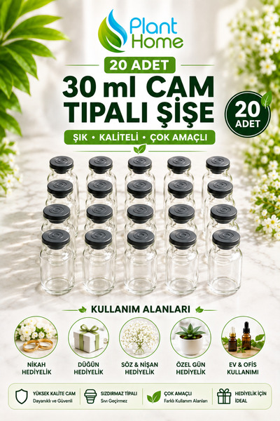 plant-home Plant Home 20 Pieces 30 ml Glass Bottle with Stopper and Gray Cap ...