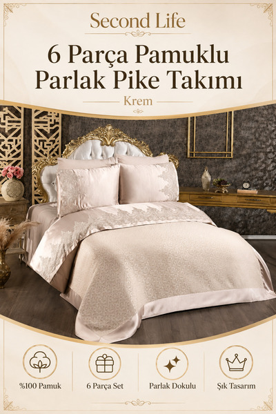 Second Life Dantelli Çeyizlik Pike Takımı %100 Pamuk Çift Kişilik Beyaz 230 x...