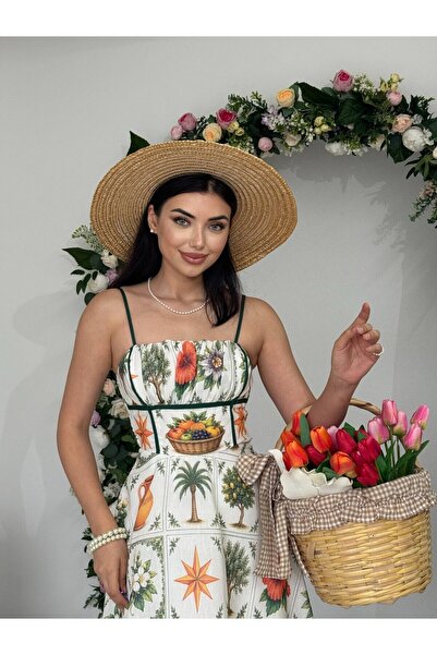 Moda Days Γυναικείο φόρεμα μίντι με σχέδια, με λεπτές τιράντες, τετράγωνο για...