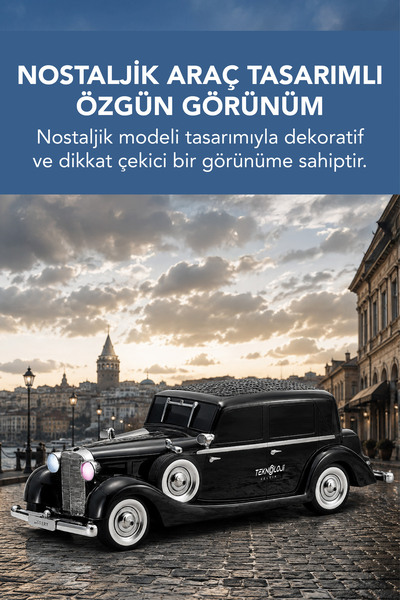 Teknoloji Gelsin Retro Bluetooth Hoparlör 10W Vintage Araba Tasarımlı FM Radyo USB TF Kart Destekli Tws Stereo