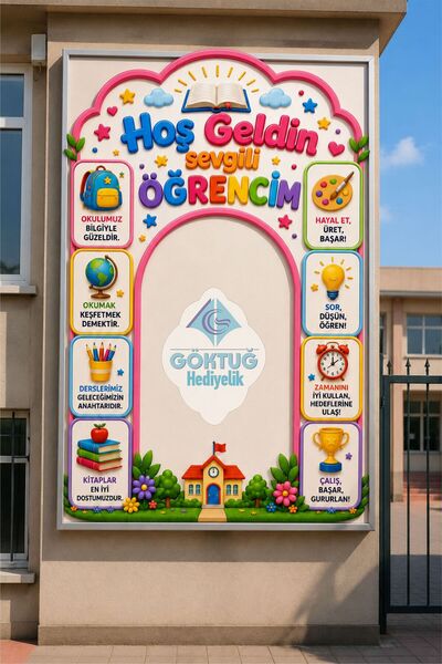 Göktuğ Hediyelik 100x150 cm Hoş Geldin Sevgili Öğrencim Okul Kapı Giriş Panos...