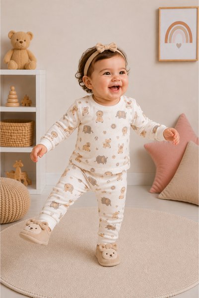 mini kanka 1 Piece 100% Cotton Baby Girl Pajama Set for 0-3 Years Old, 100% Cotton – Rainbow and Safari Patterned, 1 Piece