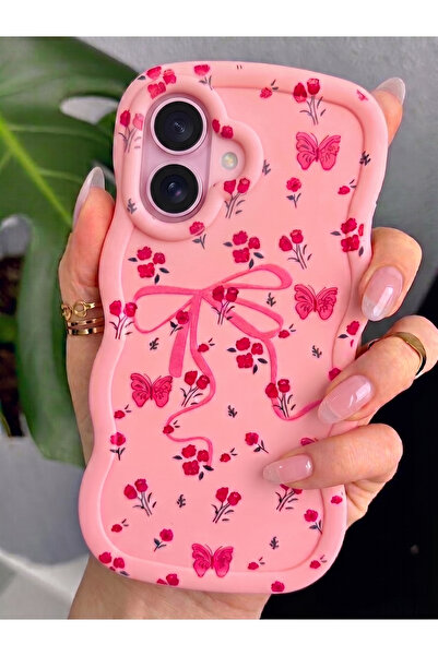 Rivor Apple iPhone 16 Plus Uyumlu Kılıf Kamera Çıkıntılı Kurdele Ve Çiçek Kab...