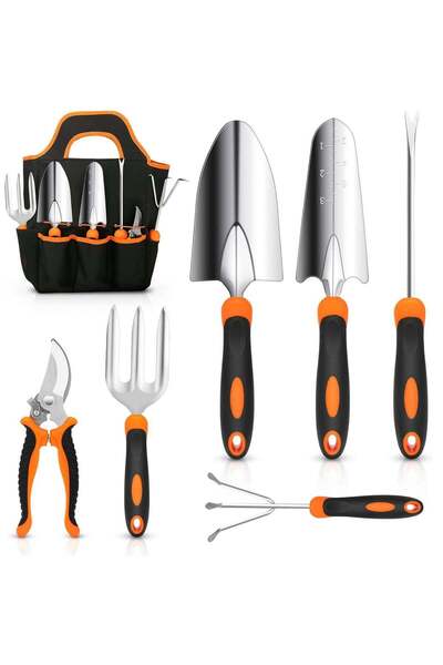 Arabest 7-Piece Gardening Tool Set,Stainless Steel Heavy Duty,Non-Slip Rubber...