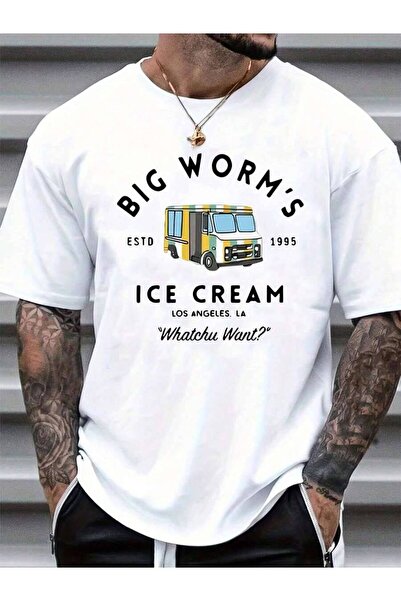 LİNA06 100% Cotton Unisex Round Neck Short Sleeve T - Shirt: "BIG WORM'S ICE ...