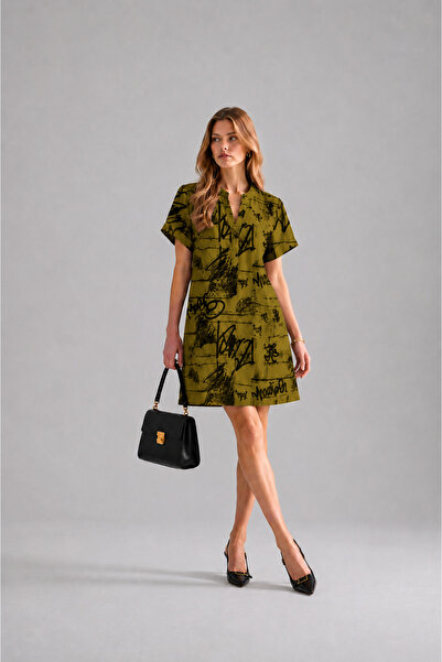 Sortie Women's Judge Collar Patterned Comfortable Fit Linen Dress