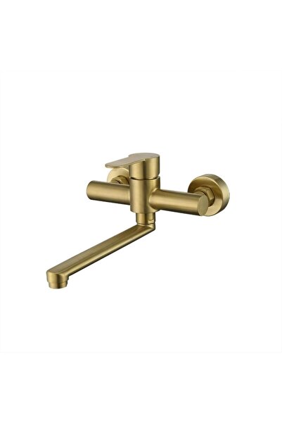 STARSTAR Wall-mounted kitchen faucet, gold finish, brushed stainless steel si...