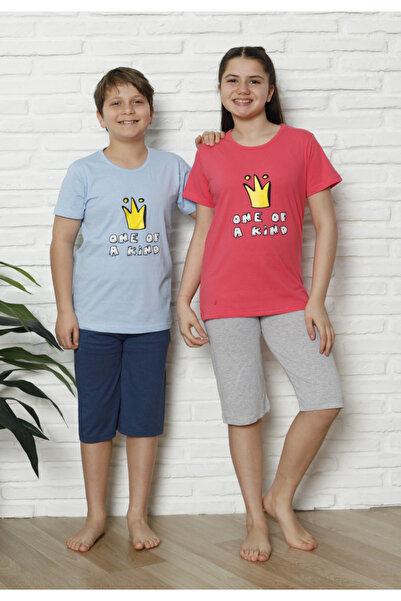 Serena Family-children pajamas, Cotton, short sleeves and 3/4 pants, blue