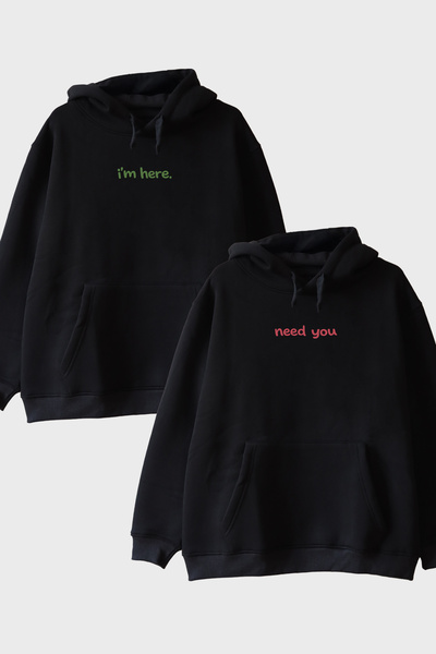 lofux Need You I'M Here Couple Black Hoodies
